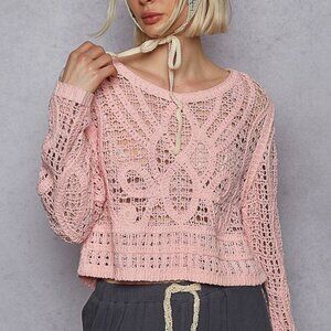 Pink Long Sleeve Crochet Top